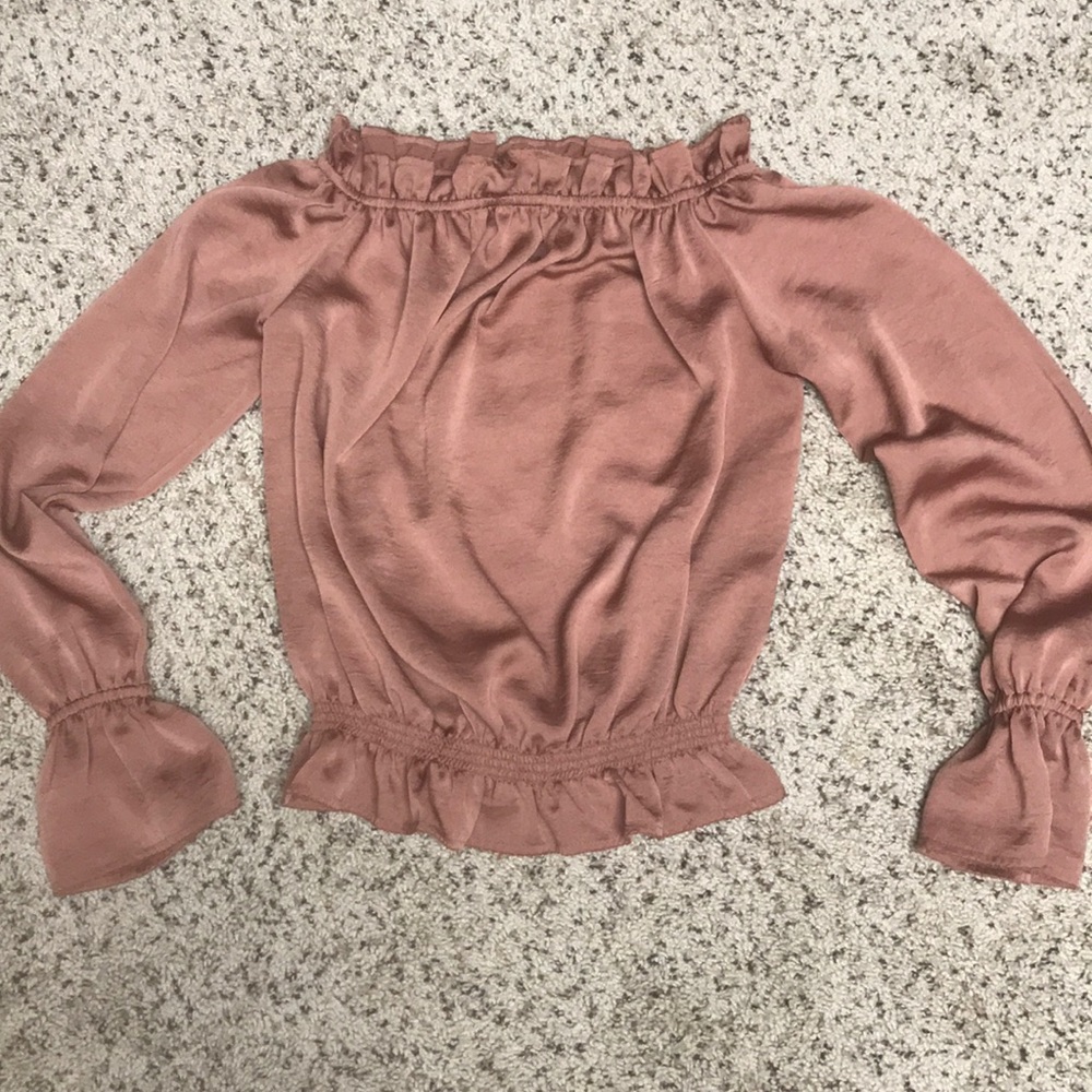 Express “Off the Shoulder” Rose Gold Ruffle Top - Picture 1 of 1